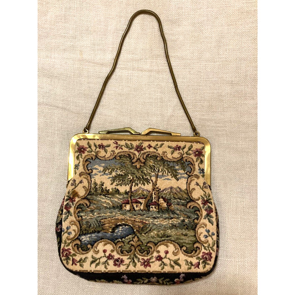 1950s Petit Point Tapestry Purse | West Germany | Gold Snake Chain - Picture 3 of 8